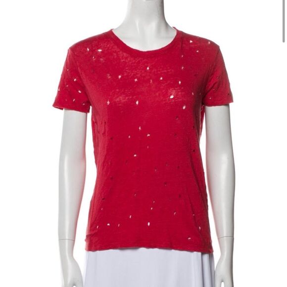 IRO Red Ripped Distressed Linen Tee T-Shirt - Picture 1 of 4